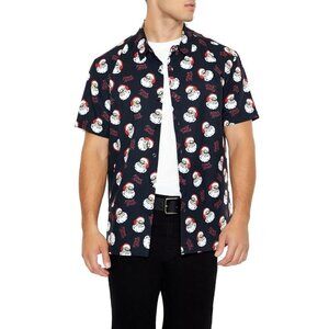 Forever 21 Mens Christmas Holiday Santa Short Sleeve Button Down Shirt XL NEW